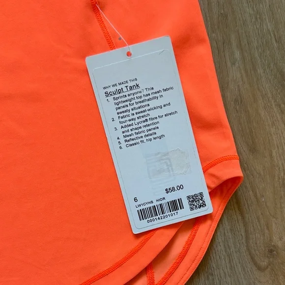 LULULEMON Sculpt Tank NWT Bright Orange Size 6 - Picture 3 of 5